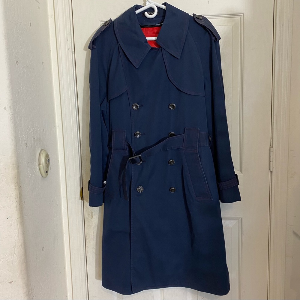 Harbor Master Double Breasted Trench Coat Size 40 Reg John Weitz Vintage Blue